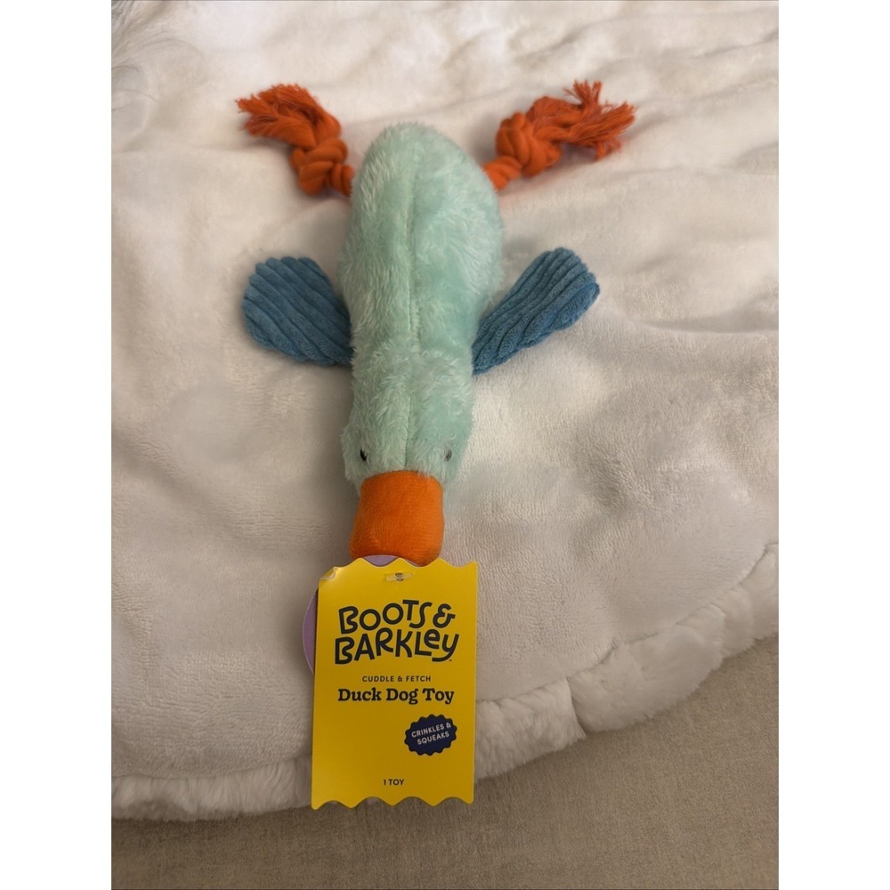 Boots and Barkley Cuddle & Tug Duck Bird Dog Toy Blue Orange 87004277 NEW